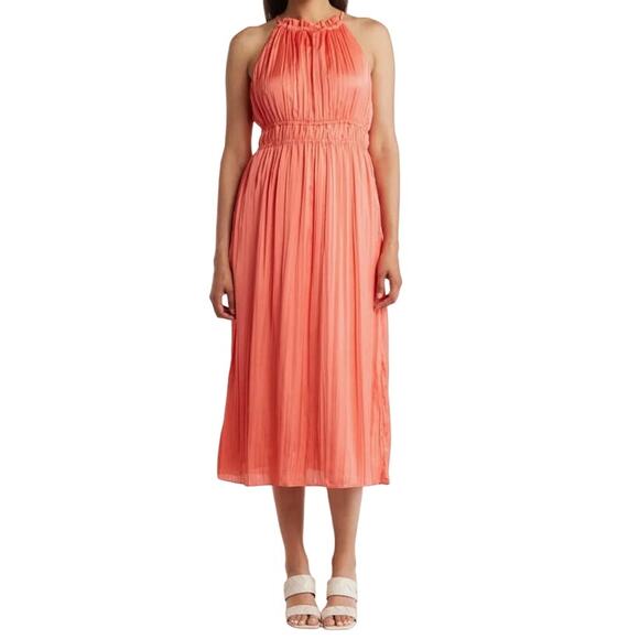 Anne Klein dress Pleated a line halter coral size 10 - Picture 1 of 8